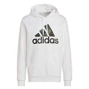 Adidas Hoodie Fleece Sweatshirt Mens S White 3 Stripes Camo Pullover NEW